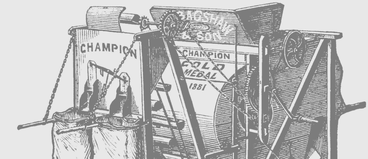 Image: A printed advertisement for a machine with the words ‘Bagshaw & Son, Champion’ printed on it