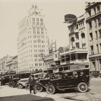 Image: street scene with tall building